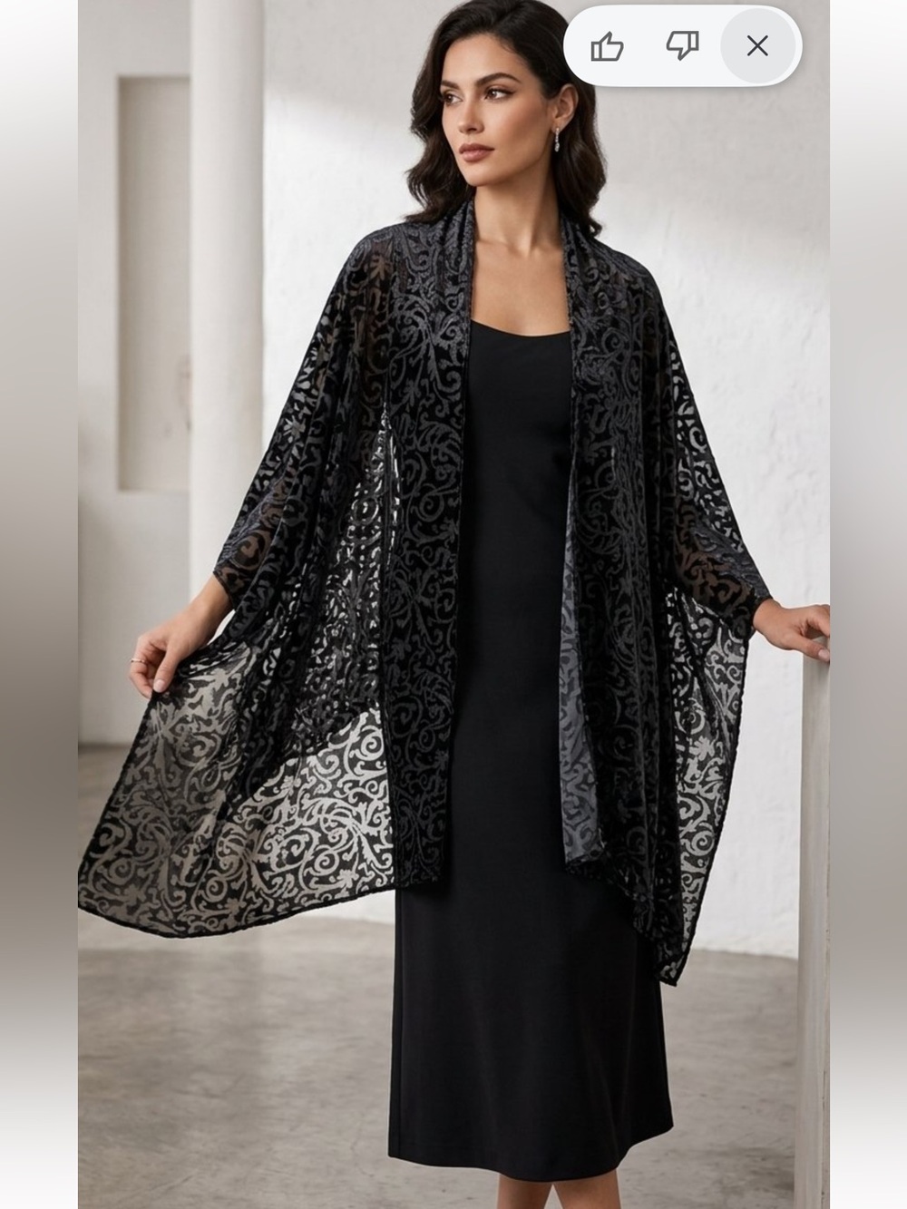 Silk Burnout Velvet Scarf Shawl Black Floral Wrap Cocktail Evening Stole 92x27”